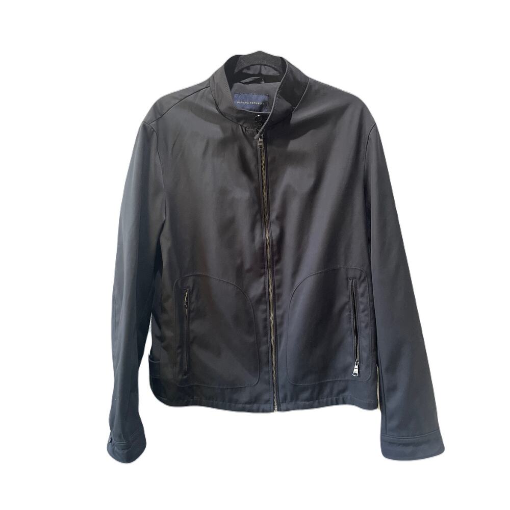 Banana Republic Mens 2011 Tech Bomber Jacket Stand Collar Black Size L